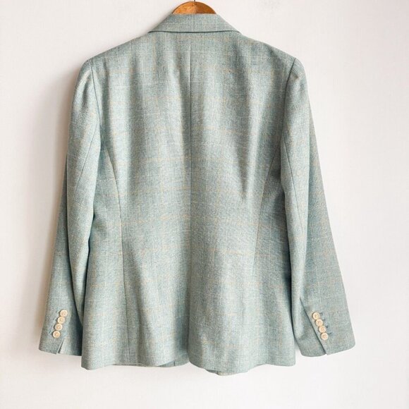 Land's End Blue Plaid Wool Silk Linen Blend Blazer 12 - Picture 6 of 7